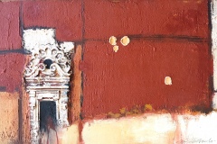 SENSI ARTE, Architettura ocra e rosso, pittoscultura su tavola, cm 100 x 60_RGGA_100