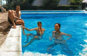 SENSI ARTE, By the pool, olio su tavola, cm 40 x 60