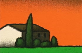 SENSI ARTE, Casa arancio, serigrafia su carta, cm 30 x 30_STFT_555